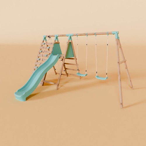 Double wooden swing set - wooden,