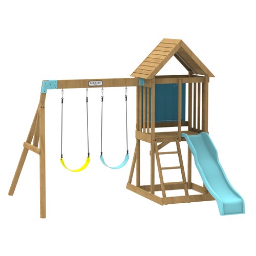 Wooden swing set with slide - swing,