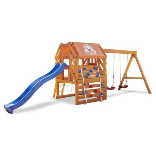 Large wooden swing set - large, slides