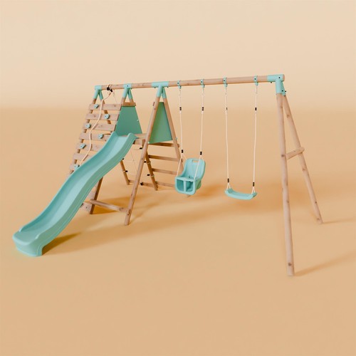 Double wooden swing set - wooden, with