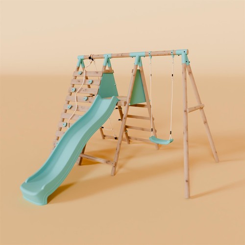 Single wooden swing set with - single,