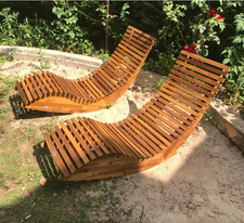 Wooden Sun Loungers Set 2