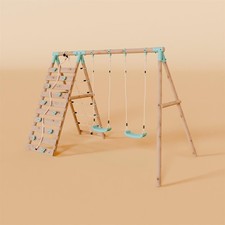 Double Wooden Swing Set With